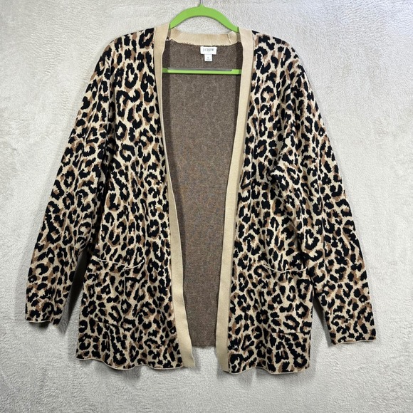 J.Crew Sweaters - J.Crew Cardigan Women's L Tan Leopard Animal Print Open Front Cotton Sweater